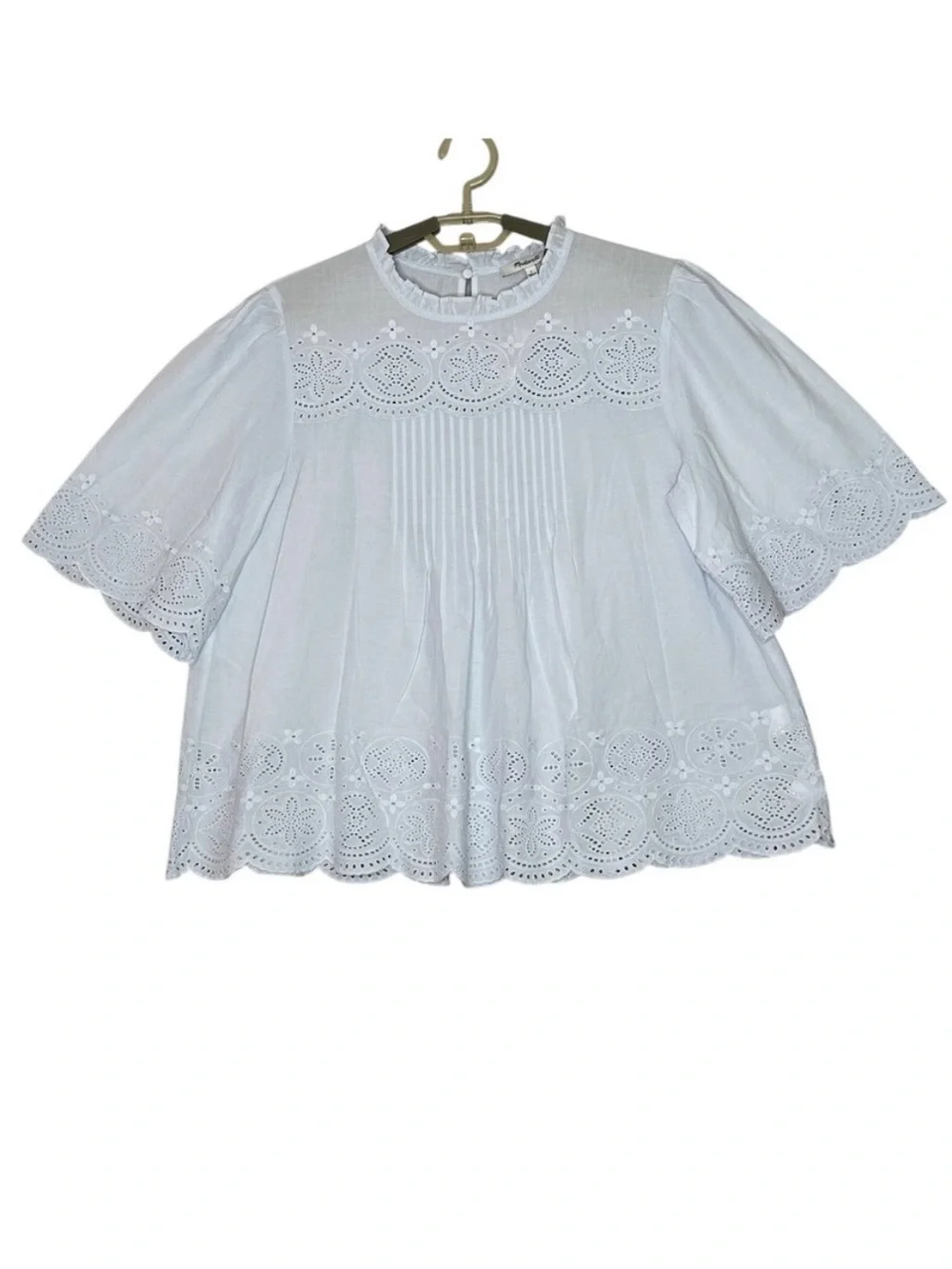 Madewell White Eyelet Pintuck Blouse